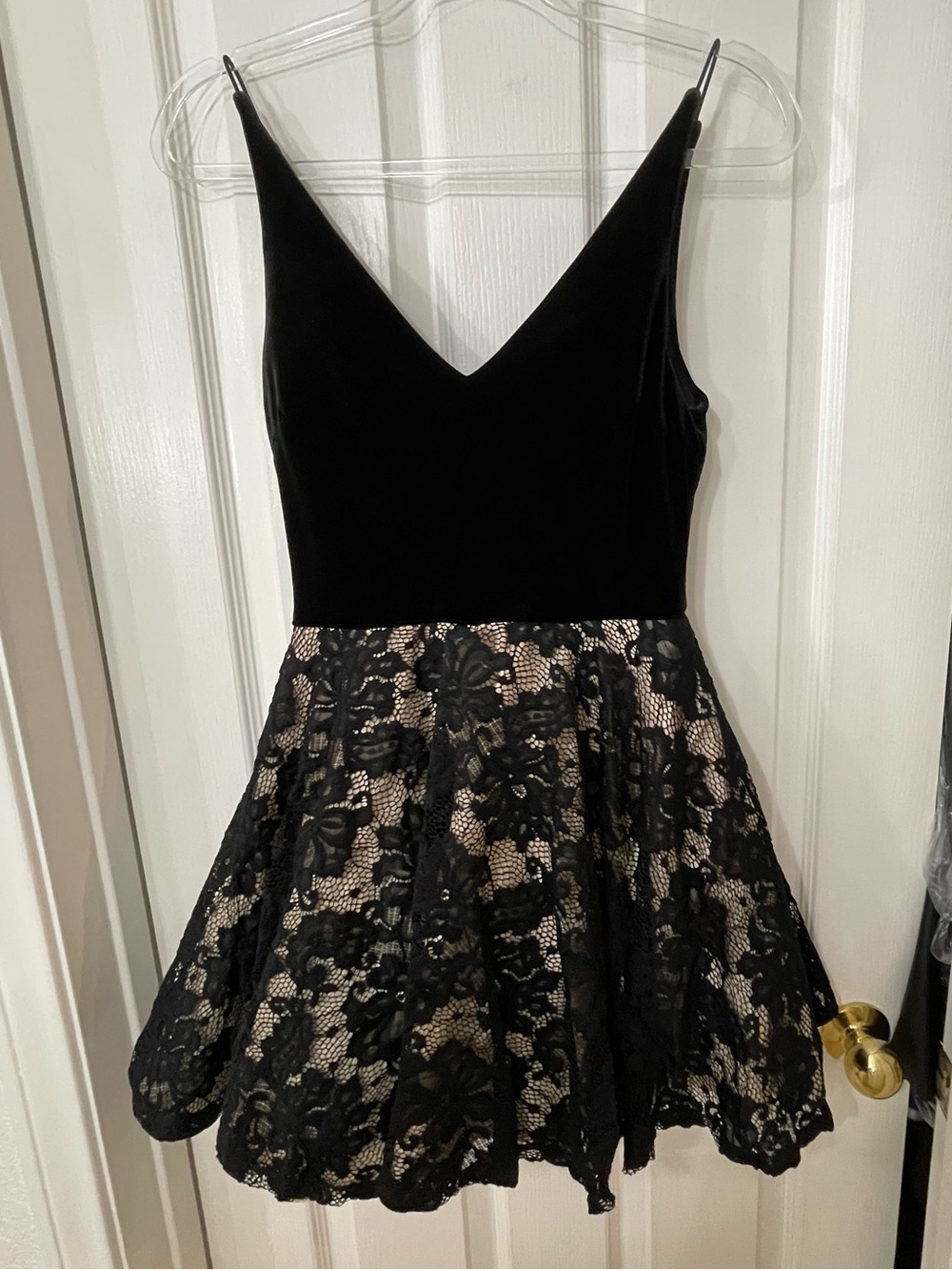 B Darlin Black & Nude Lace Fit-and-Flare Mini Dress